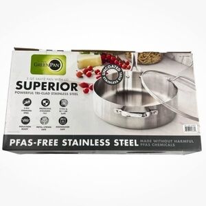 GreenPan Superior 5 Qt Sauté‎ Pan with Lid - Tri-Clad Stainless Steel (Used)